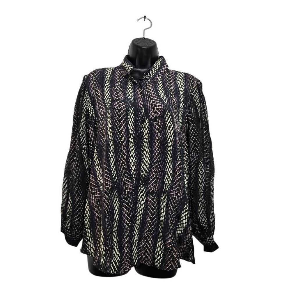 Animale Blouse Size 40 100% Silk Snakeskin Print Open Back Button Down